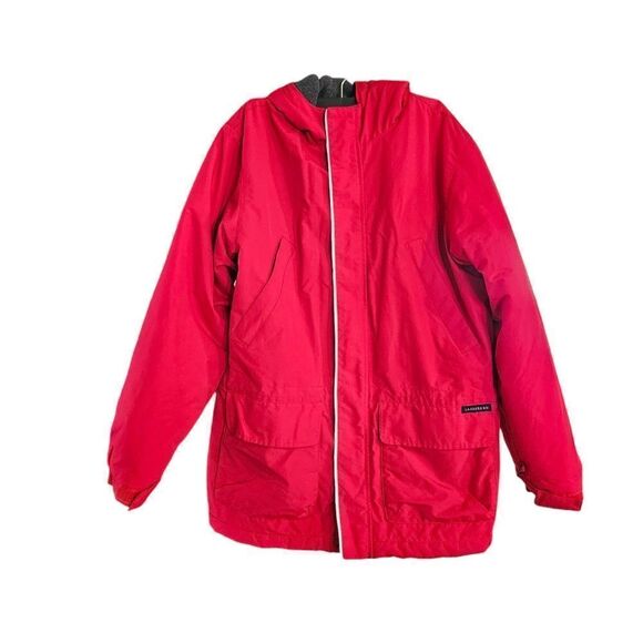 Lands' End Jackets & Blazers - Lands' End Red Nylon Hooded Fleece Lined Squall Parka Ski Winter Coat L 14-16